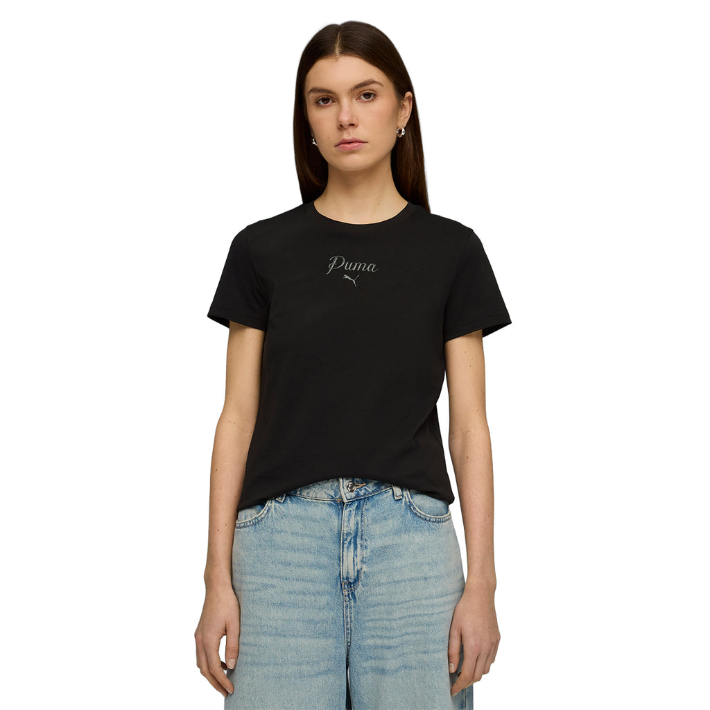 Remera Puma Essentials Script Mujer Negra