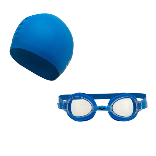 Antiparras + Gorro De Natacion Arena Pool Niño Niña Azul
