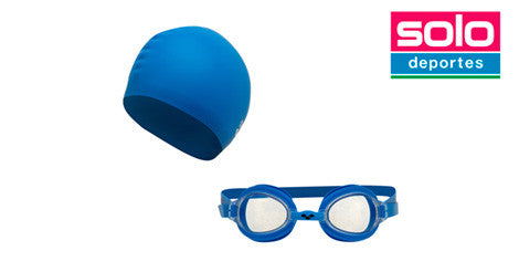 Antiparras + Gorro De Natacion Arena Pool Niño Niña Azul