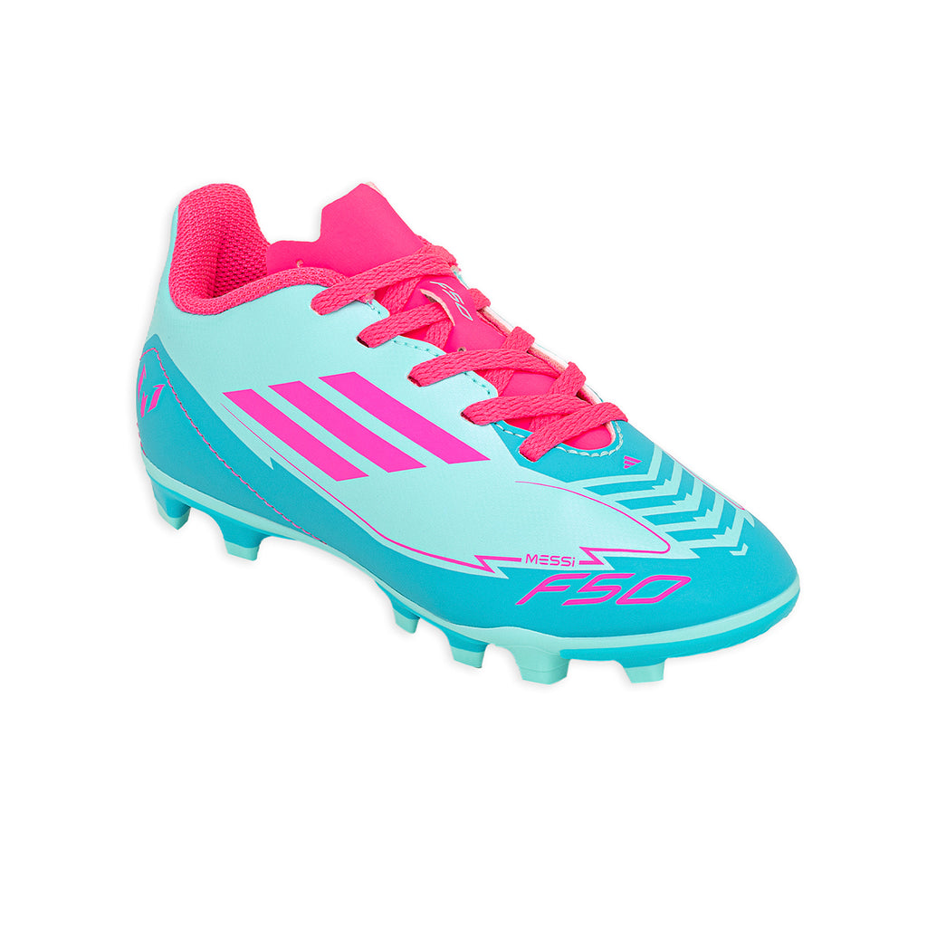 Botines De Futbol Adidas F50 Club FG/MG Messi Niño Niña Turquesa