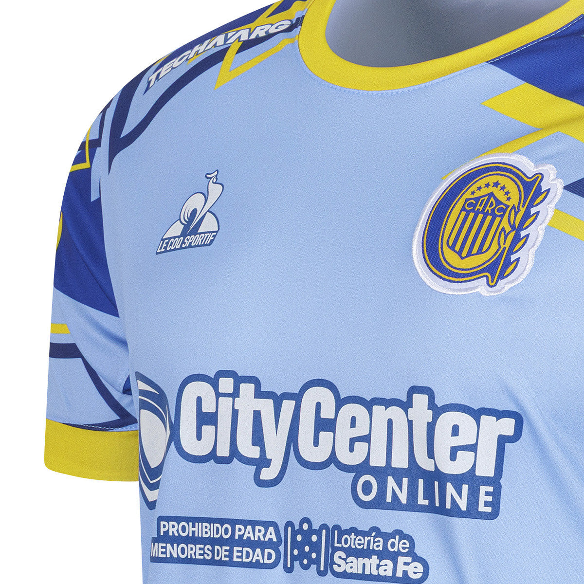 Camiseta De Rosario Central Le Coq Sportif Tercer Recambio Con Sponsor Celeste