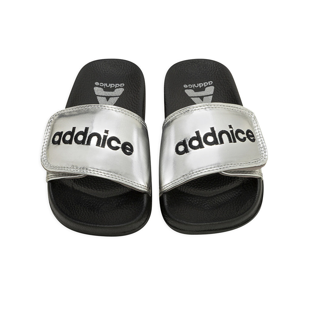 Ojotas Addnice Positano Con Velcro Niño Niña Plateada